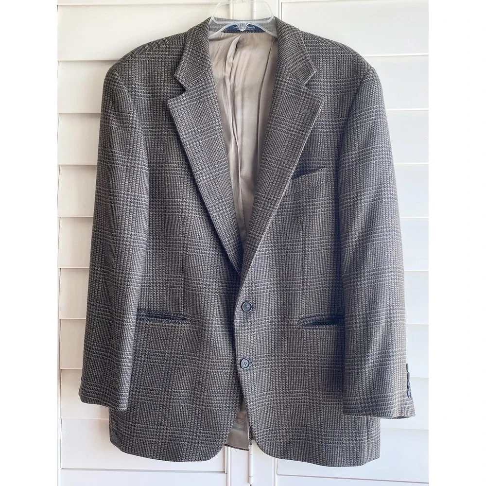VTG Chaps Ralph Lauren Blazer Men 41R Olive Brown Houndstooth Canada Coat Wool